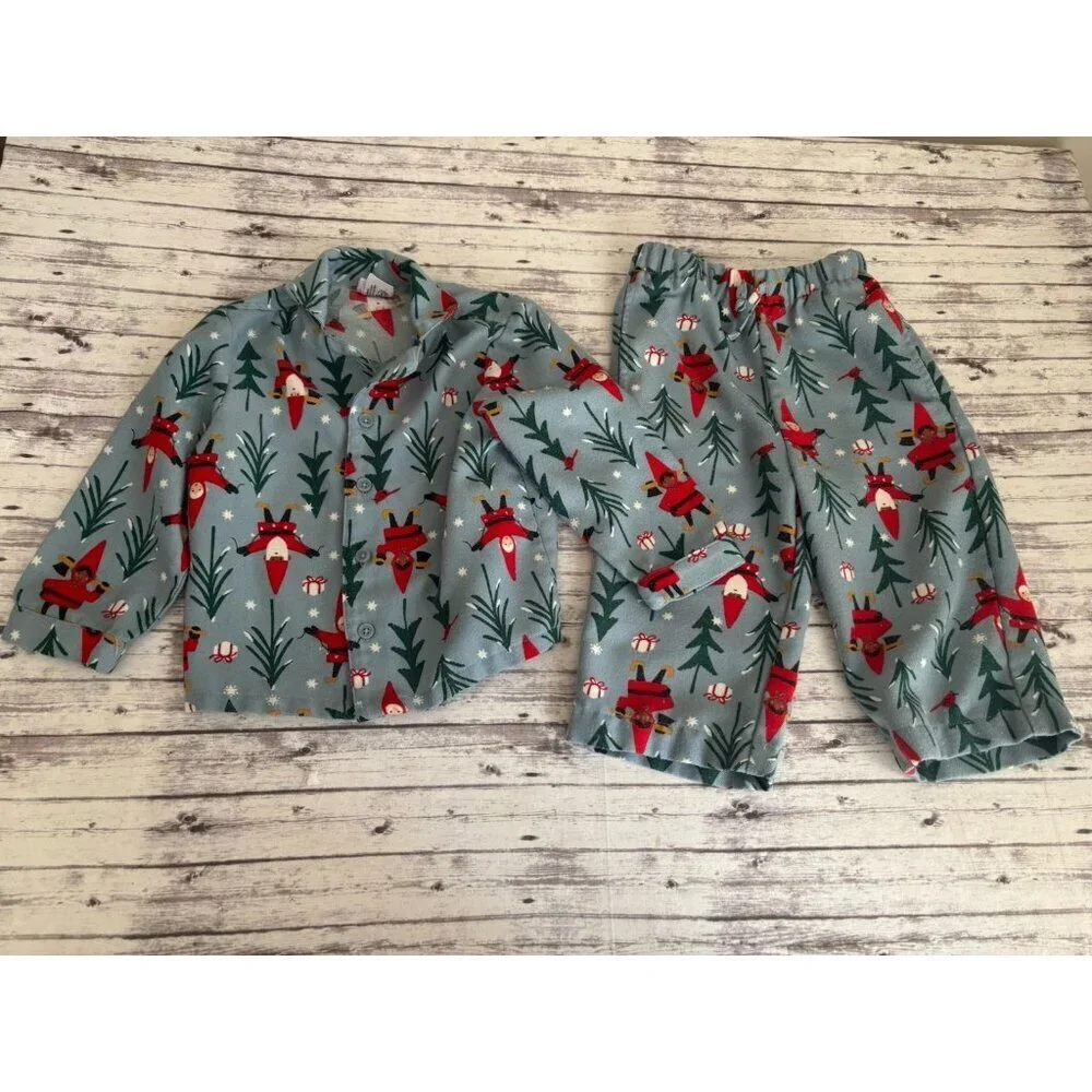Hanna Andersson‎ Holiday Flannel Pajama Set 2T Holiday Harvest Elves Christmas